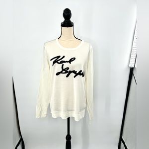 Karl Lagerfeld Paris Signature Logo  Pullover ‘White/Black’ Woman’s Size Large